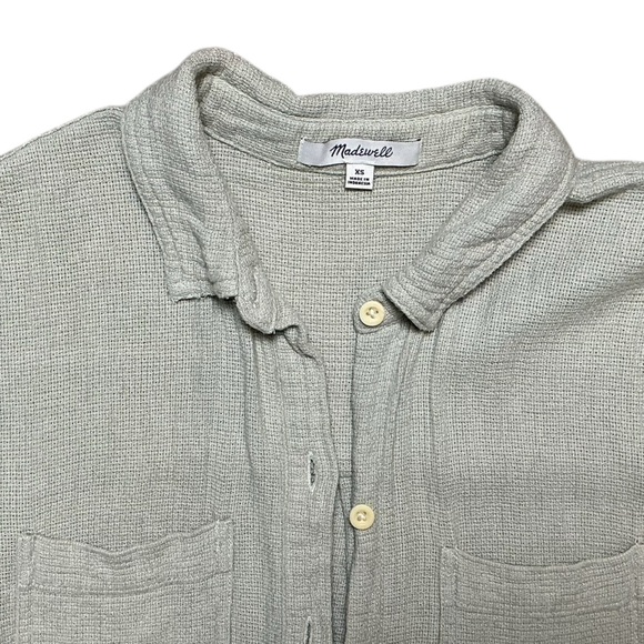Madewell Textured Short Sleeve Button Front Top XS Dusty Blue Boxy - Picture 3 of 5